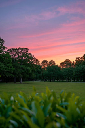 Nature at dusk in the parkの素材