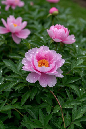 Pink peony with water beadsの素材