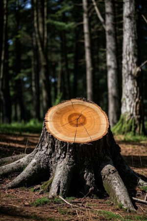 Close up of a tree stump being felled in a forestの素材