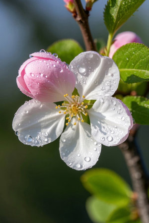 Close up of pink flowers with dewdropsの素材