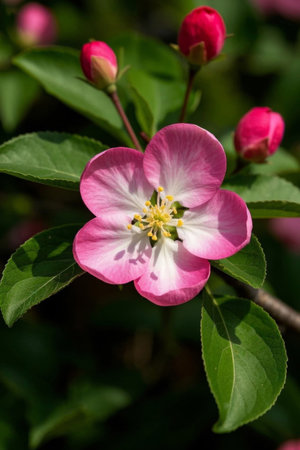 Pink blooming single crabapple flowerの素材