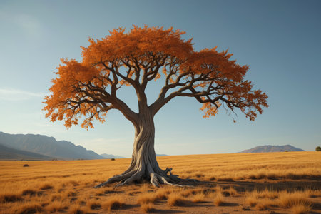 Landscape of orange leaved trees in the wildernessの素材