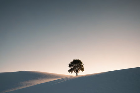 Lone tree landscape on the snowの素材