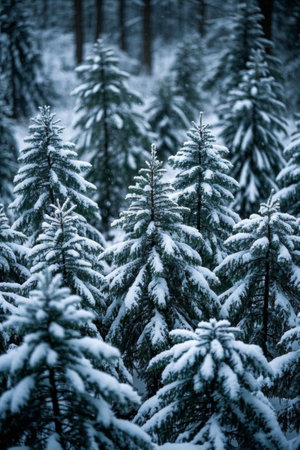 Snow covered pine forest natureの素材