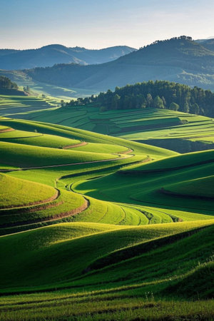 Panoramic view of the natural scenery of the green terracesの素材