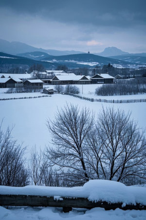 Snowy scenery of Xuehou Mountain Villageの素材