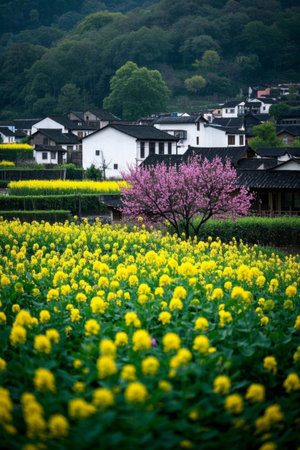 Rapeseed flowers and blooming landscapes in rural villagesの素材