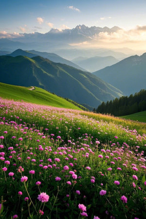 Mountain flower sea natural sceneryの素材