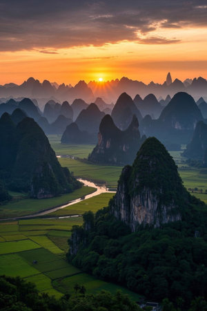 Guilin Yangshuo Landscape Sunset Landscapeの素材