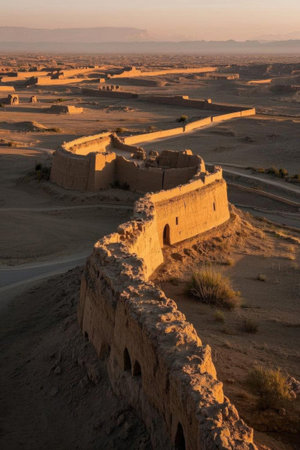 Panoramic view of ancient ruins in the desertの素材
