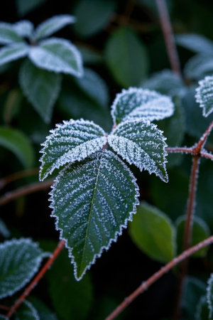 Close up of frosted plant leavesの素材