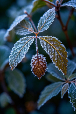 Close up of frosted plant leavesの素材