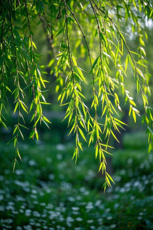 Weeping willow natural scenery in springの素材