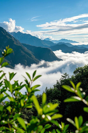 Mountains, clouds and sea of natural sceneryの素材