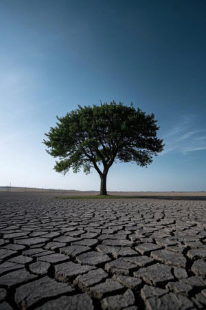 Lonely trees on arid landの素材