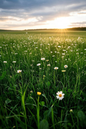 Wildflower meadow at sunsetの素材