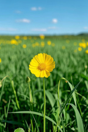 Yellow flowers blooming in the fieldsの素材