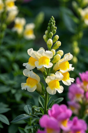 Close up of yellow and white snapdragonの素材