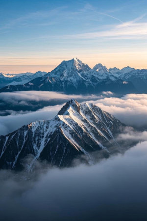 Panoramic view of the natural scenery of Snow Mountain and Sea of Cloudsの素材