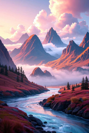 Mountain rivers and stunning mountain landscapesの素材