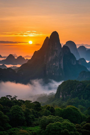 Beautiful mountain scenery at sunriseの素材