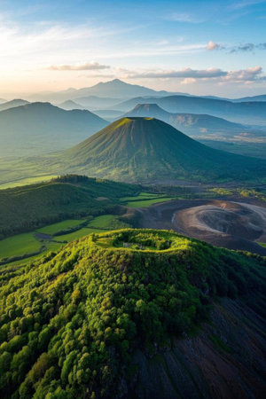 Panoramic view of the volcano's natural sceneryの素材