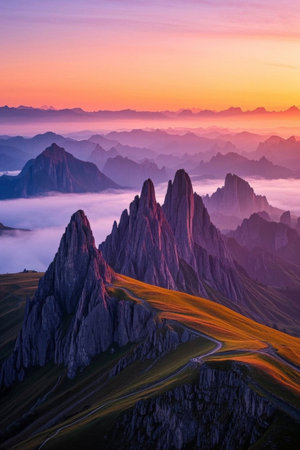 Magnificent natural landscape with sunrise over the mountainsの素材