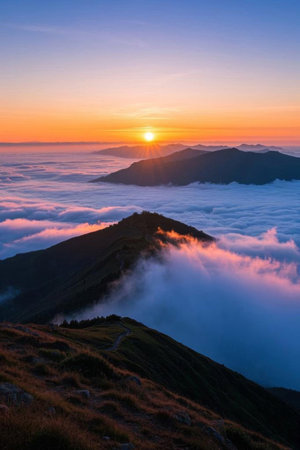 Mountain sunrise sea of clouds landscapeの素材