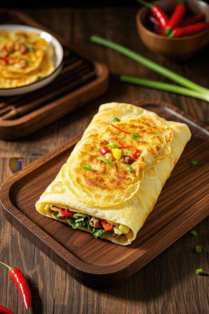 Close up of the delicious breakfast pancake burritoの素材