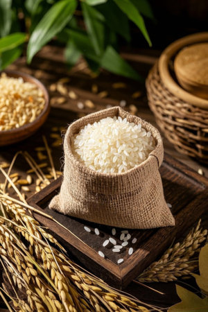 High quality rice filled in a sackの素材
