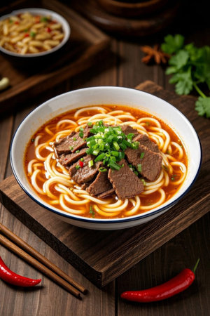 Close up of beef rice noodlesの素材