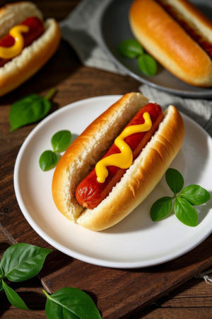 Hot dog food posing close upの素材