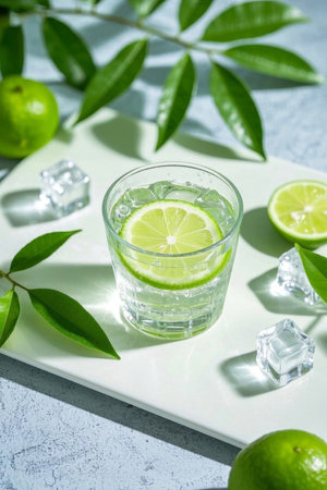 Glass with lime ice drink Still Lifeの素材