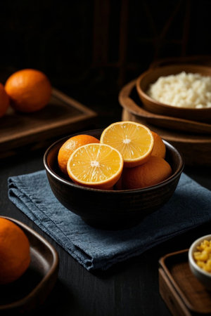 Fresh oranges in a bowlの素材
