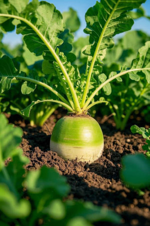 Fresh radishes growing in the fieldsの素材