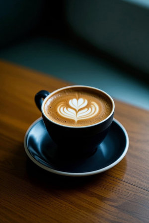 Lava coffee on a wooden tabletopの素材