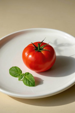 Fresh tomatoes on a white plateの素材
