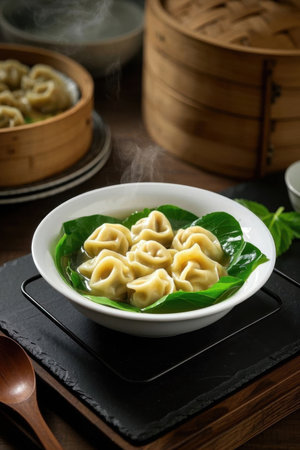 Steaming hot Chinese dumpling delicacyの素材