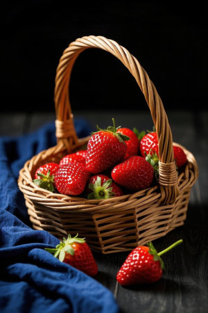 Basket filled with fresh strawberriesの素材