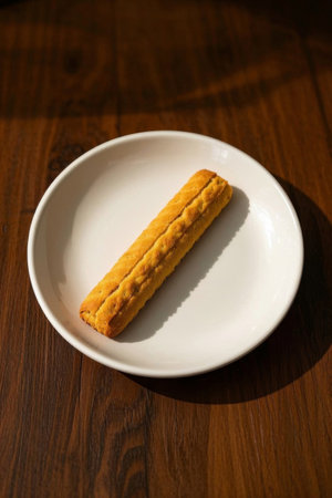 Long strips of pastry on a white plateの素材