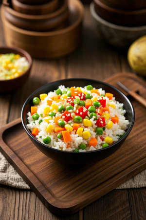 Vegetable fried rice in bowlsの素材