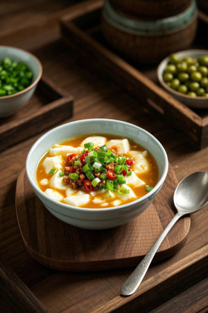Close up tofu in a bowlの素材