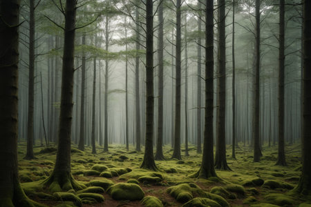 Misty and quiet forest landscapeの素材
