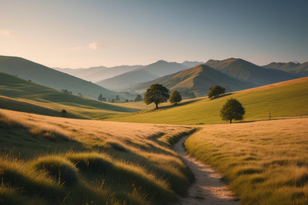 Panoramic view of mountain meadowsの素材