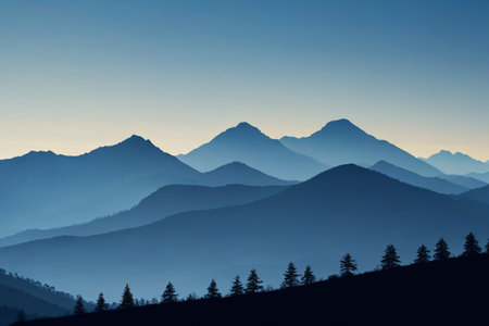 Cascading mountains and skyline natural landscapeの素材