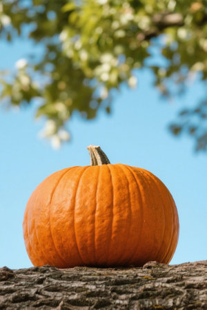 Orange pumpkin on the trunkの素材