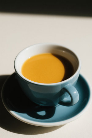 Espresso in a blue cup and saucerの素材