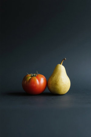 Close up of a still life with tomatoes and pearsの素材