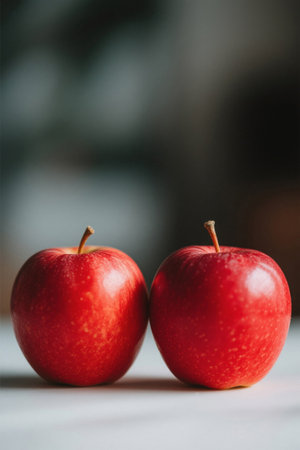 Close up of two red applesの素材
