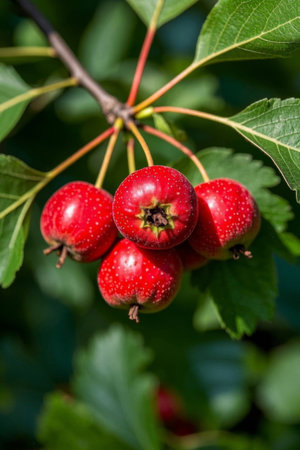 Close up of red berries on branchesの素材